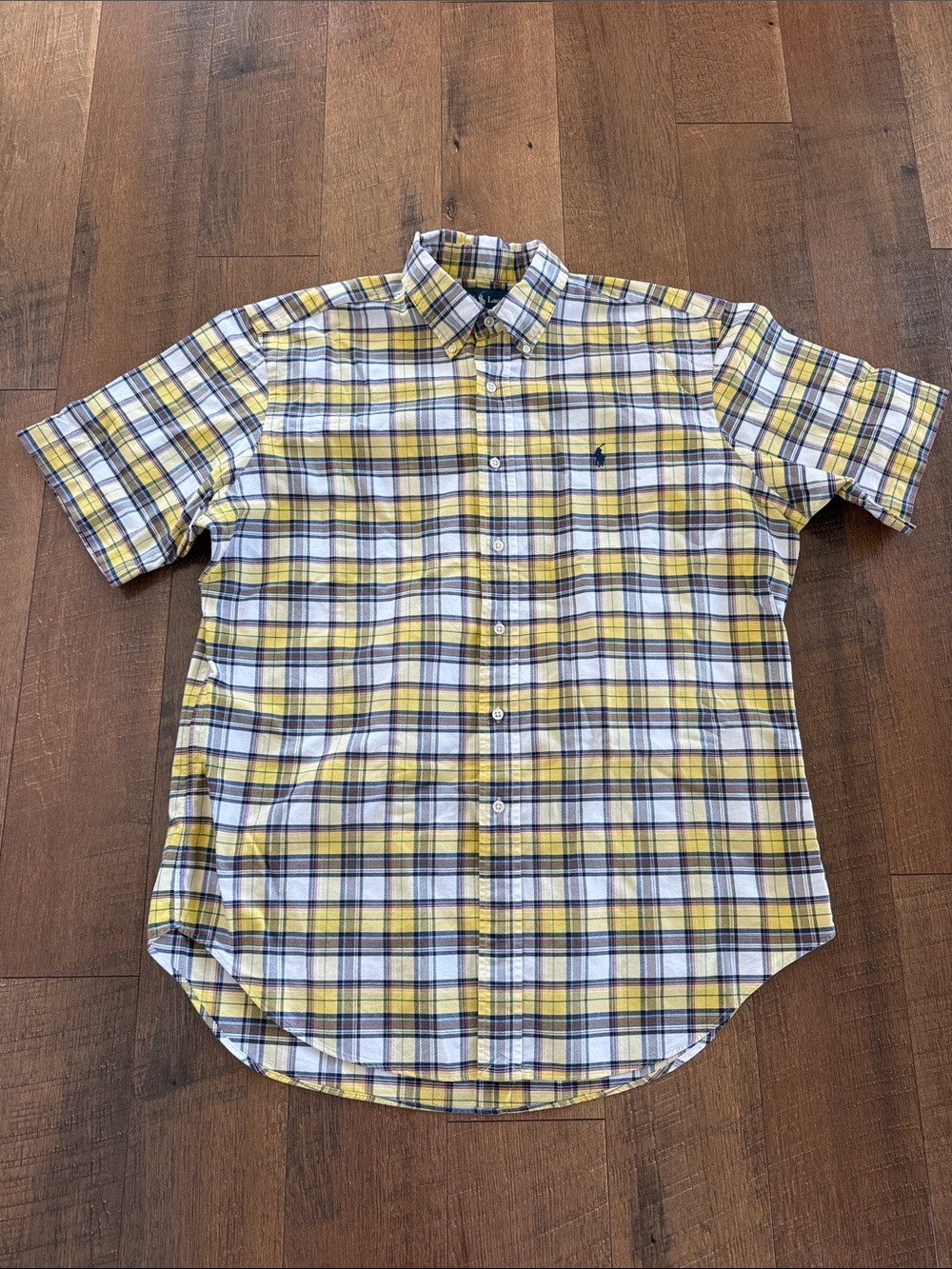 Men’s Ralph Lauren Yellow and White Plaid Short-Sleeve Button-Down Shirt